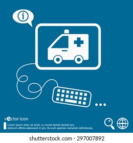 Ambulance icon and flat design elements. Line icons for application development, web page coding and programming, creative process, social media, print.
 