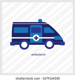 Ambulance icon flat design on blue color