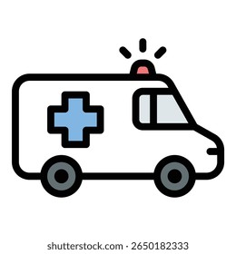 Ambulance icon flat line style illustration representing emergency medical services and urgent healthcare response, suitable for hospital systems, first aid training, and public safety projects