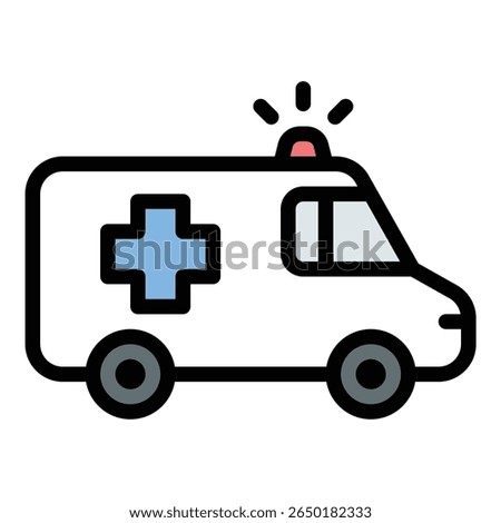 Ambulance icon flat line style illustration representing emergency medical services and urgent healthcare response, suitable for hospital systems, first aid training, and public safety projects