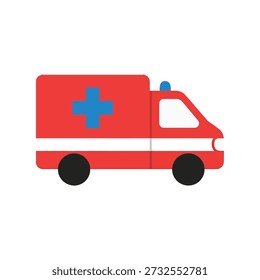 Ambulance Icon in Flat Red and Blue Style for Medical Use