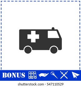 Ambulance icon flat. Simple vector symbol and bonus icon