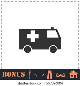 Ambulance icon flat. Simple vector symbol and bonus icon