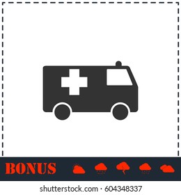 Ambulance icon flat. Simple vector symbol and bonus icon