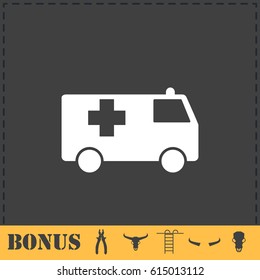 Ambulance icon flat. Simple vector symbol and bonus icon