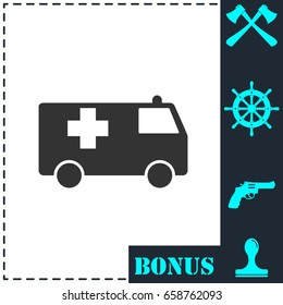 Ambulance icon flat. Simple vector symbol and bonus icon