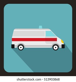 Ambulance icon in flat style with long shadow. Medicine symbol vector illustration
