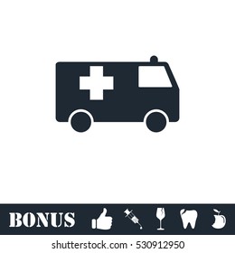 Ambulance icon flat. Vector illustration symbol and bonus pictogram