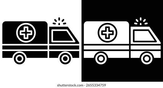 Ambulance icon in flat version on black and white background