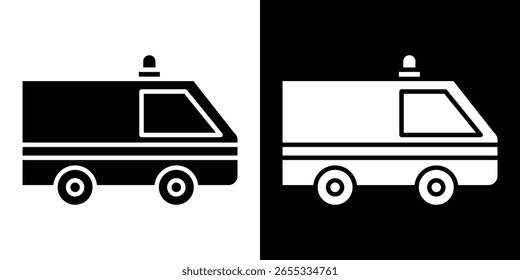 Ambulance icon in flat version on black and white background