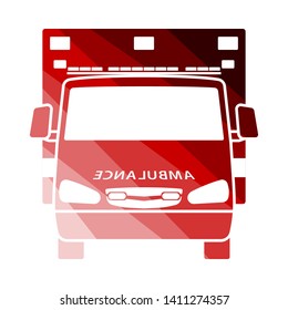 Ambulance Icon Front View. Flat Color Ladder Design. Vector Illustration.