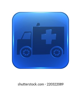 ambulance icon - glossy blue button