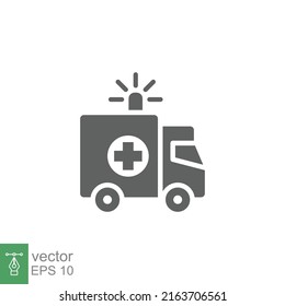Ambulance icon, glyph emergency car, medicine van, care medic support, solid style web symbol on white background. Vector illustration EPS 10.