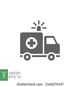 Ambulance icon, glyph emergency car, medicine van, care medic support, solid style web symbol on white background. Vector illustration EPS 10.