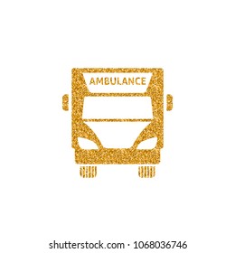 Ambulance icon in gold glitter texture. Sparkle luxury style vector illustration.