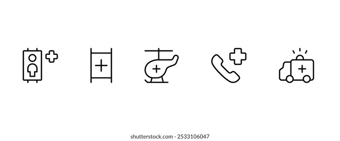 Ícone de ambulância, projeto de conjunto de vetor de ícone de ambulância de helicóptero com Traço Editável. Linha, sólido, linha plana, estilo fino e adequado para página da Web, aplicativo móvel, UI, design UX.