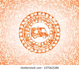 ambulance icon inside abstract orange mosaic emblem