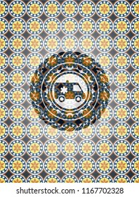 ambulance icon inside arabesque emblem. arabic decoration.