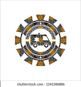 ambulance icon inside arabesque emblem. arabic decoration.
