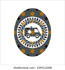 ambulance icon inside arabesque emblem. arabic decoration.