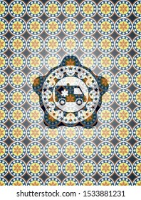 ambulance icon inside arabesque emblem. arabic decoration.