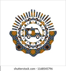 ambulance icon inside arabic emblem background. Arabesque decoration.
