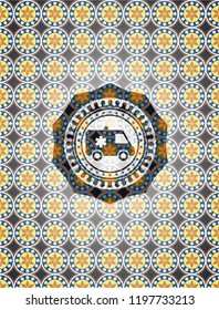 ambulance icon inside arabic style badge. Arabesque decoration.