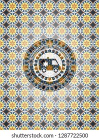 ambulance icon inside arabic style emblem. Arabesque decoration.