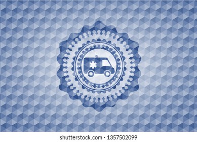ambulance icon inside blue polygonal badge.