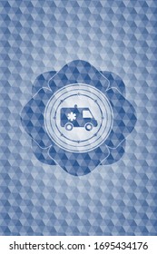 Ambulanzsymbol in blauem Polygonalzeichen.