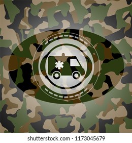 ambulance icon inside camouflage texture