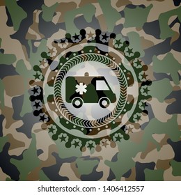 ambulance icon inside camouflage texture