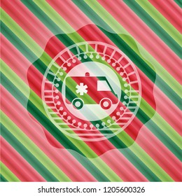 ambulance icon inside christmas colors style badge.