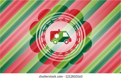 ambulance icon inside christmas colors style emblem.