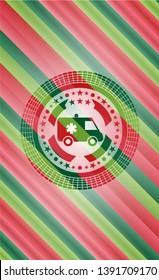 ambulance icon inside christmas colors style badge.