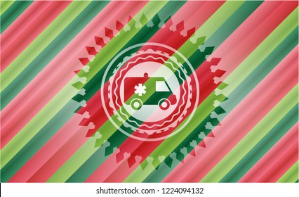 ambulance icon inside christmas emblem background.