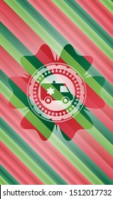 ambulance icon inside christmas emblem background.