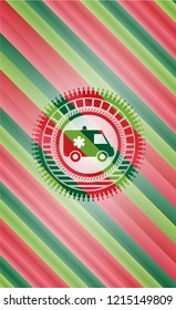 ambulance icon inside christmas style emblem.