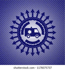 ambulance icon inside denim background