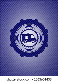 ambulance icon inside denim background