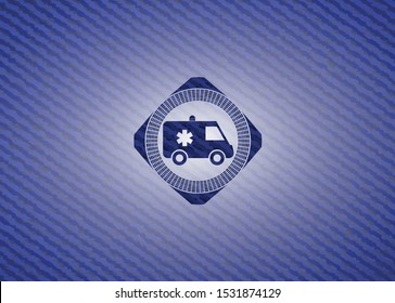 ambulance icon inside denim background