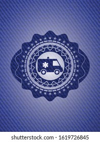 ambulance icon inside emblem with denim high quality background