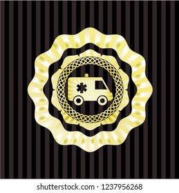 ambulance icon inside gold shiny badge