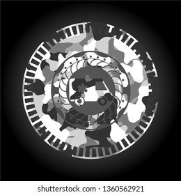 ambulance icon inside grey camouflage emblem
