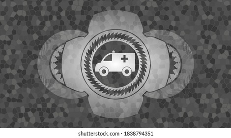 Ambulance icon inside grey stone wall emblem. Rock exquisite background. Artistic illustration. 