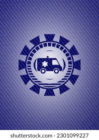 icono de ambulancia en el fondo de jean. 