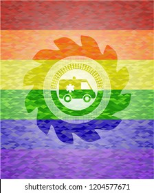 ambulance icon inside lgbt colors emblem 