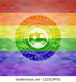 ambulance icon inside lgbt colors emblem 