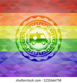 ambulance icon inside lgbt colors emblem 