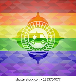 ambulance icon inside lgbt colors emblem 